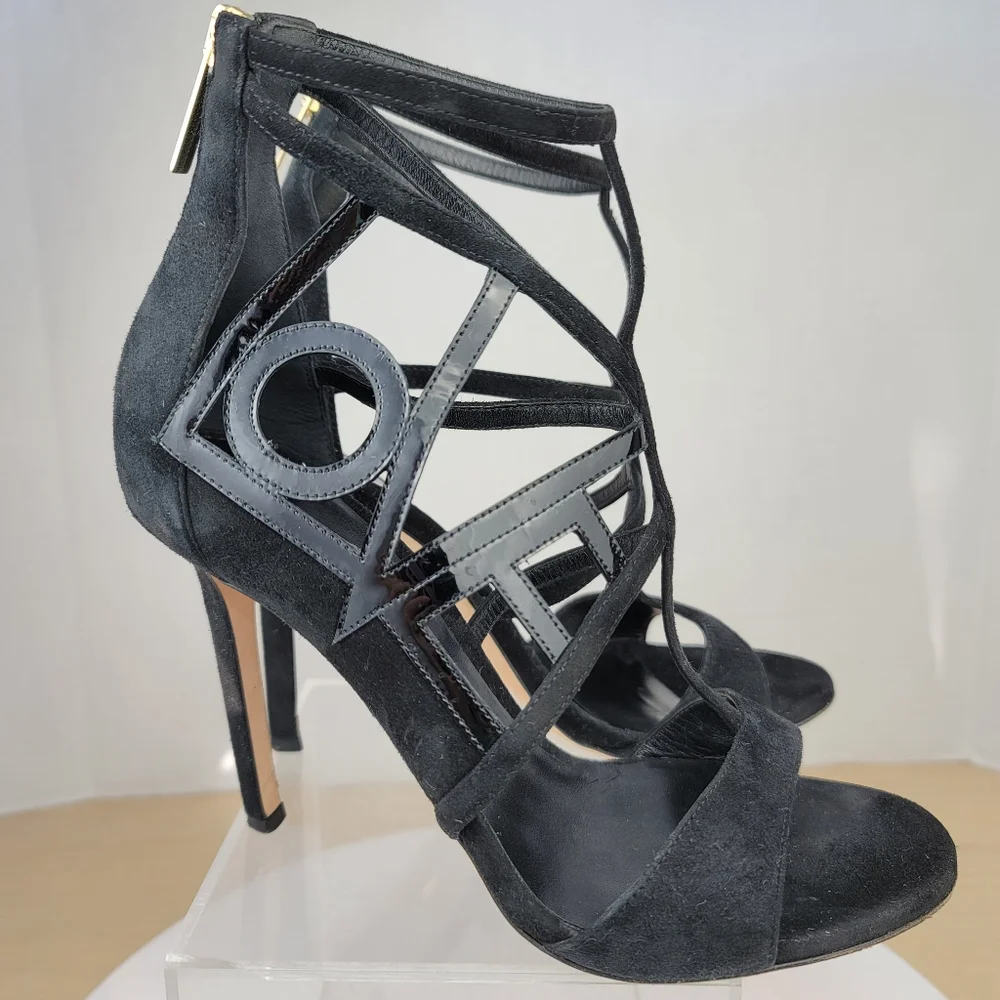Tamara Mellon Black Suede Love Strappy Stiletto High Heel Sandals EU 37.5 US7